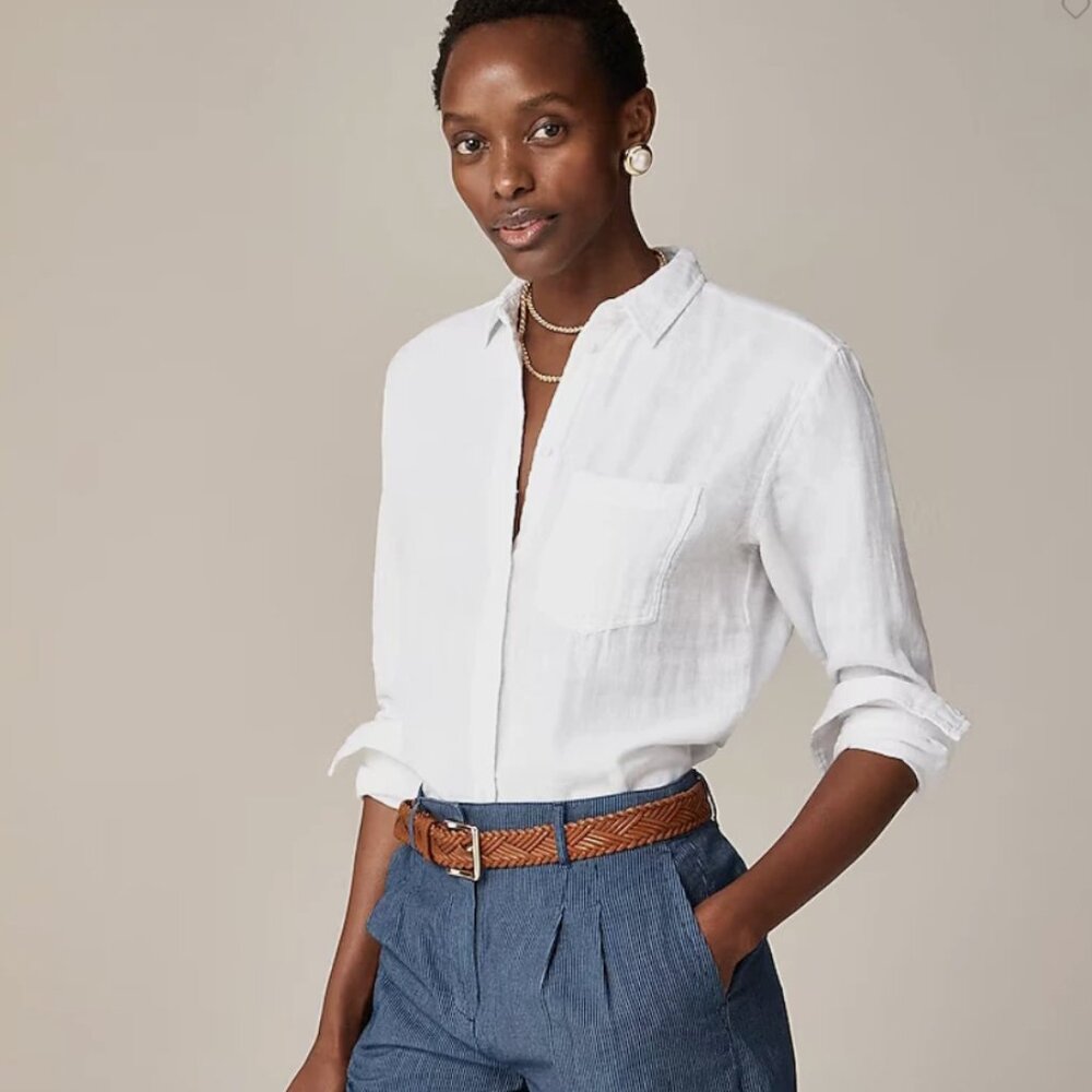 J Crew Garcon Classic Fit White Double Gauze Button Down Shirt Textured 6